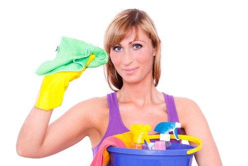 Cleaning professional preparing service equipment before a booked appointment