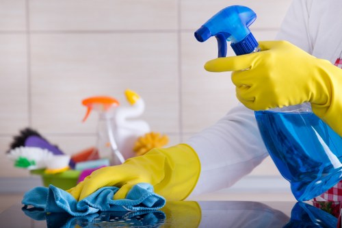 Detailed post-construction cleaning in a kitchen after building work